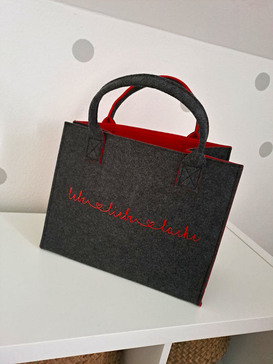 Einkaufstasche Schriftzug " Lebe Liebe Lache " - Filztasche - Katinkas Kreativwerkstatt