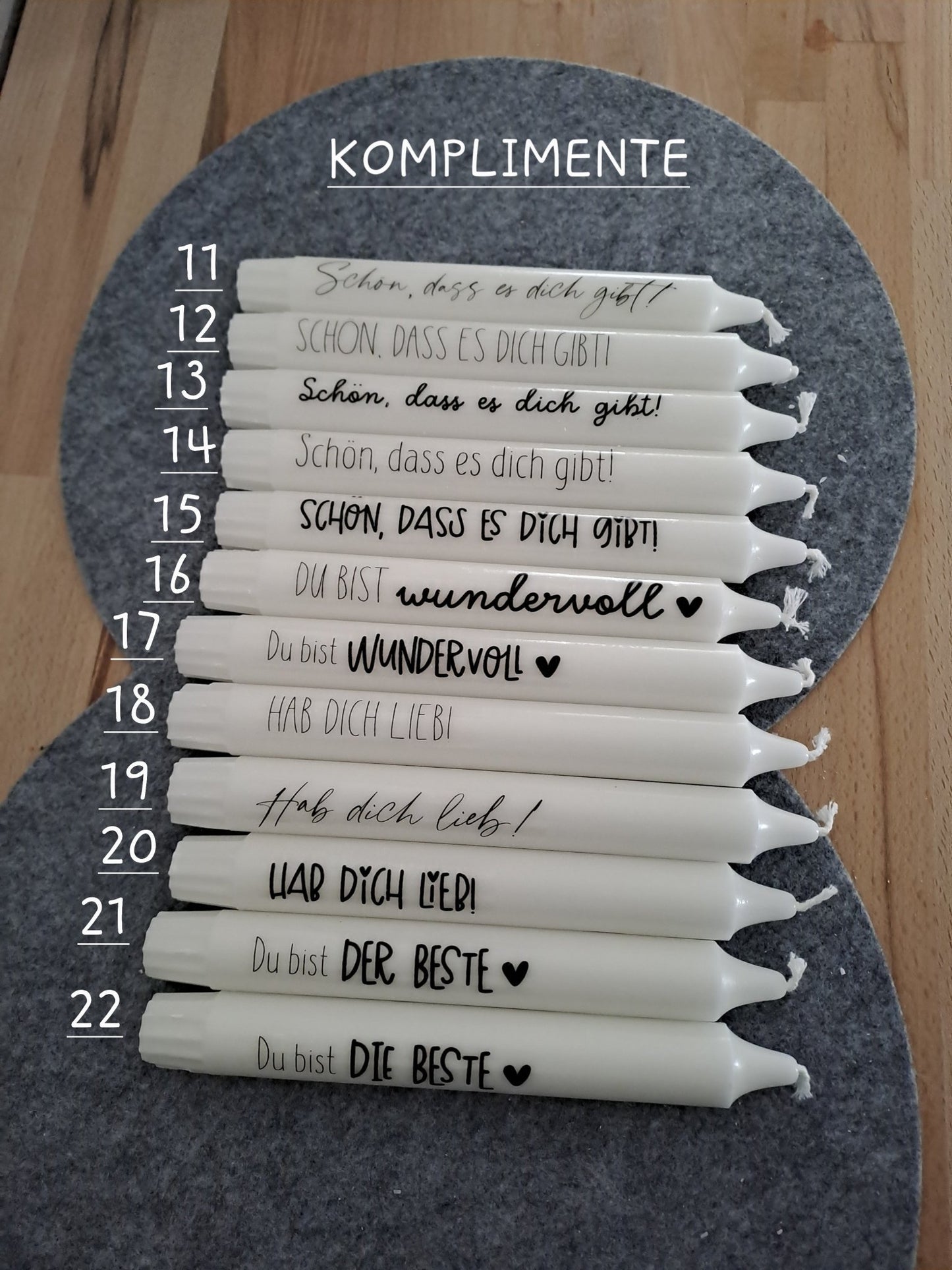 Kerzenhalterset mit Spruchkerzen - Katinkas Kreativwerkstatt