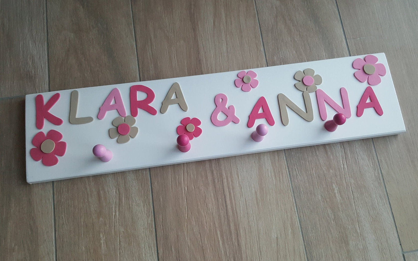 Kindergarderobe für Geschwister 60 cm personalisiert mit Wunschnamen - Katinkas Kreativwerkstatt