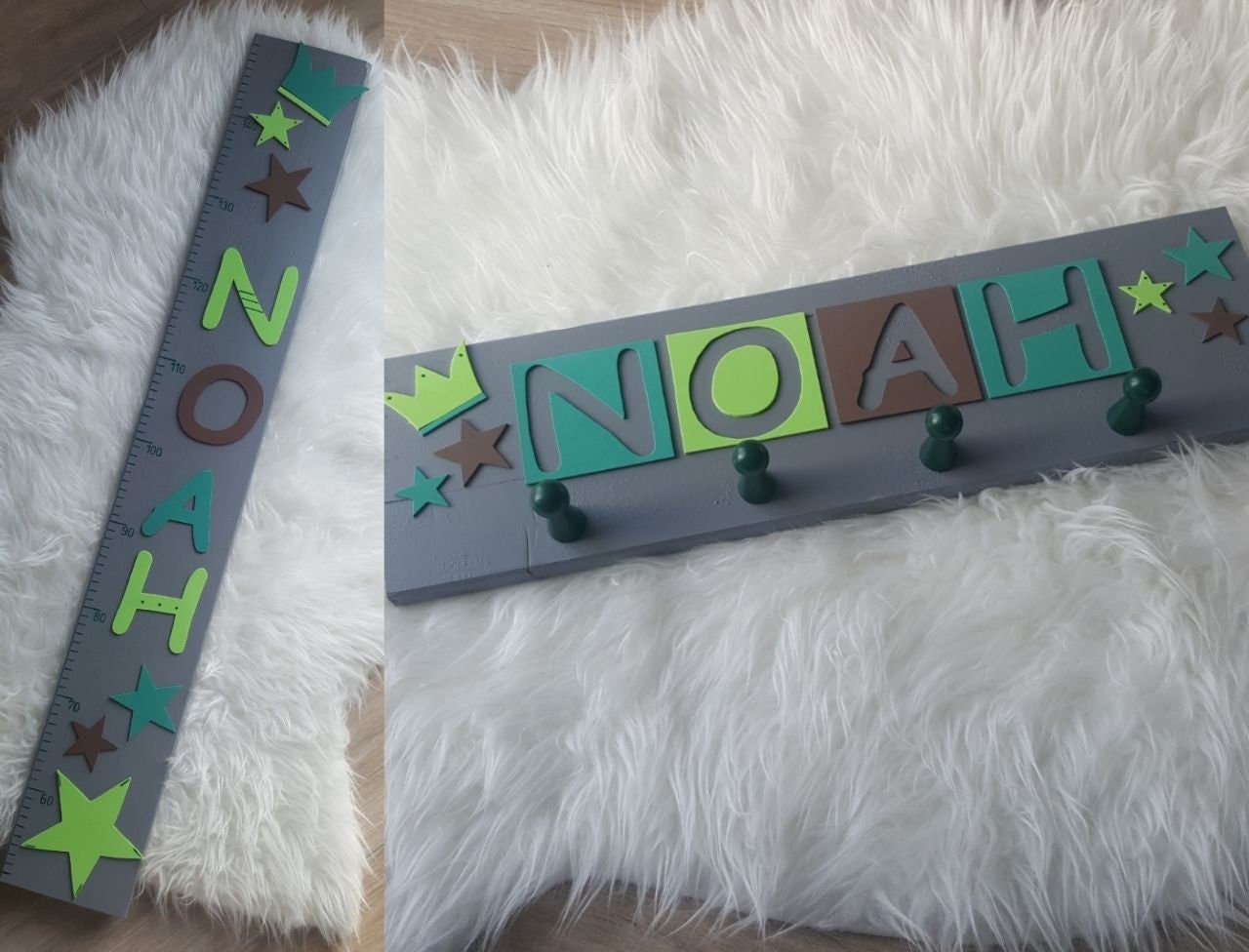 Messlatte + Kindergarderobe im Set personalisiert mit Wunschnamen - Katinkas Kreativwerkstatt