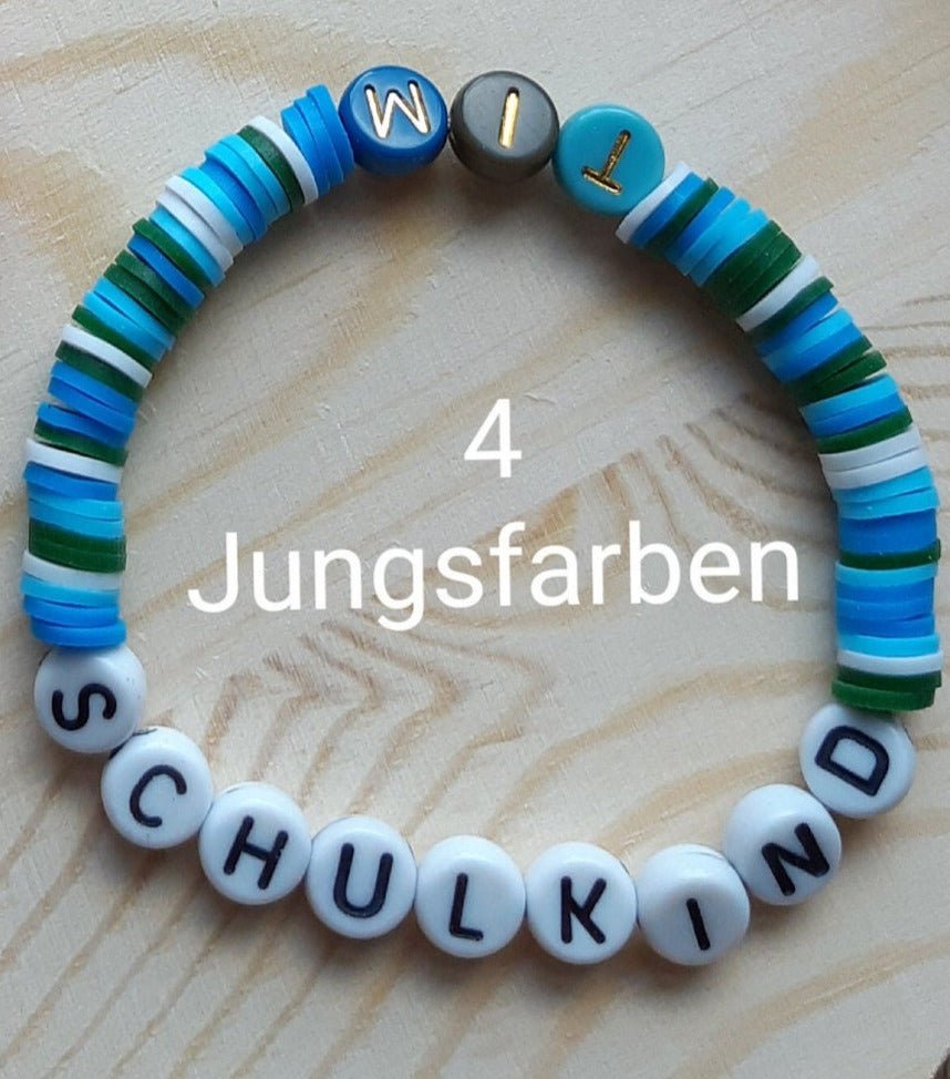 Schulkind Armband mit Wunschnamen für Jungen - Katinkas Kreativwerkstatt