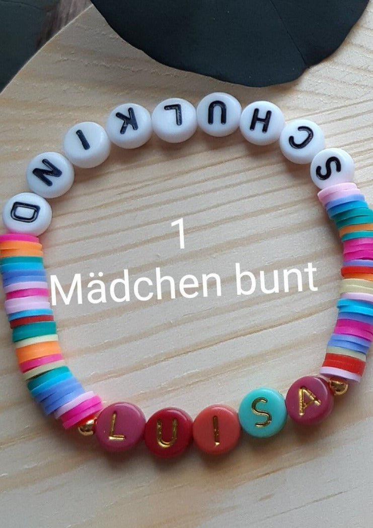 Schulkind Armband mit Wunschnamen für Mädchen - Katinkas Kreativwerkstatt