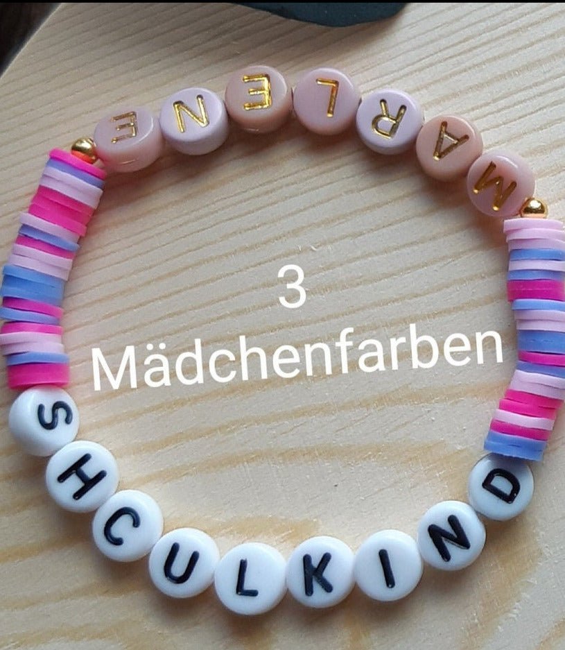 Schulkind Armband mit Wunschnamen für Mädchen - Katinkas Kreativwerkstatt