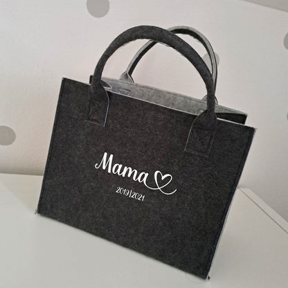 Einkaufstasche mit Aufdruck MAMA I mit Geburtsjahr des Kindes I - Filztasche - Katinkas Kreativwerkstatt