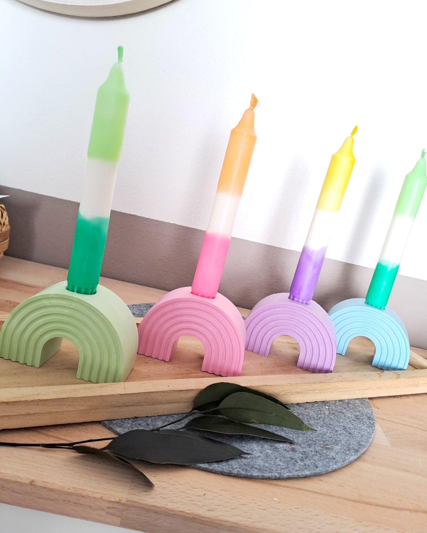 Kerzenständer Regenbogen farbig mit Kerze - Katinkas Kreativwerkstatt