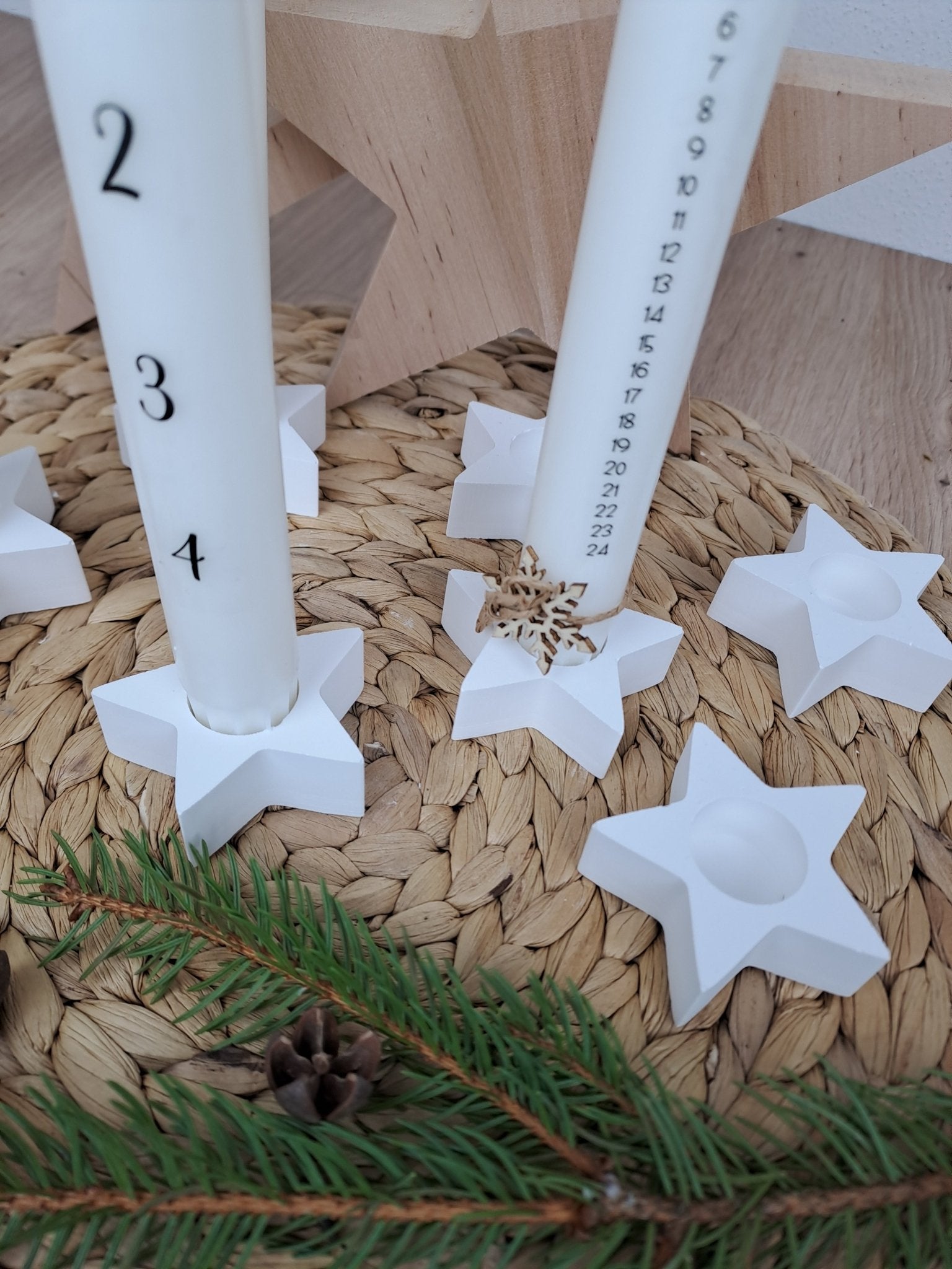 Kerzenhalter Stern mit Kerze Weihnachten Katinkas Motiv Kreativwerkstatt –