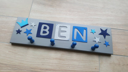 Kindergarderobe personalisiert mit Wunschnamen - Motiv "Ben" - Katinkas Kreativwerkstatt