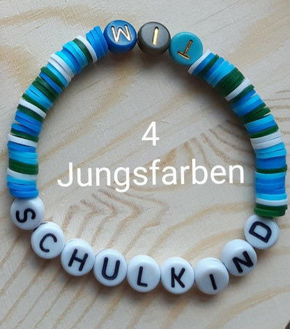 Schulkind Armband mit Wunschnamen für Jungen - Katinkas Kreativwerkstatt